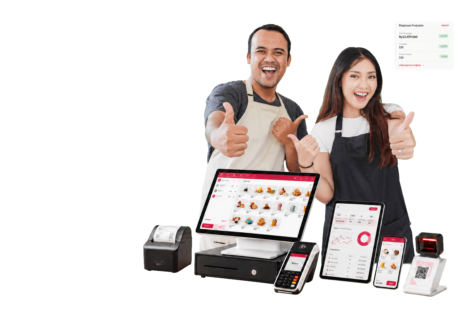 Pelaku UMKM Indonesia menggunakan perangkat lengkap aplikasi kasir Kasair POS